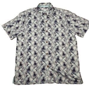Tommy Bahama Mens Blue Palm Trees 100% Silk Print Button Up Camp Shirt Large